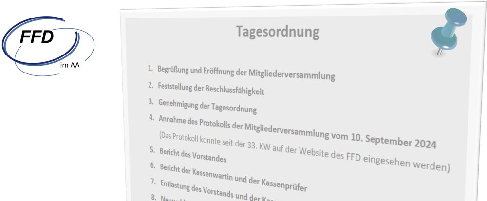 Einladung zur Jahresmitgliederversammlung des FFD